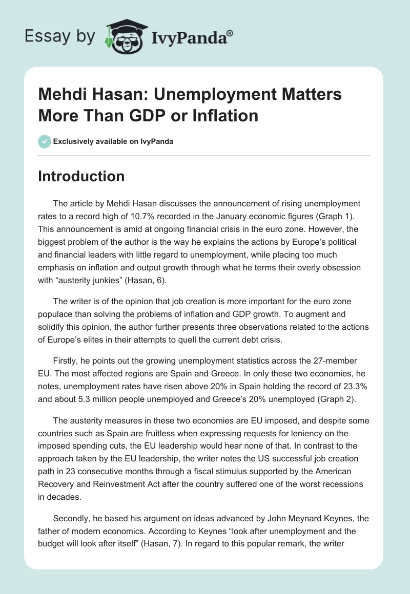Mehdi Hasan: Unemployment Matters More Than GDP or Inflation. Page 1