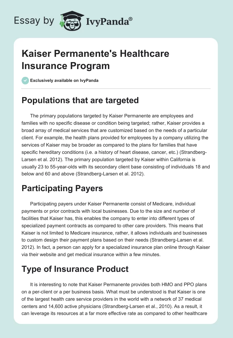 Kaiser Permanente's Healthcare Insurance Program. Page 1
