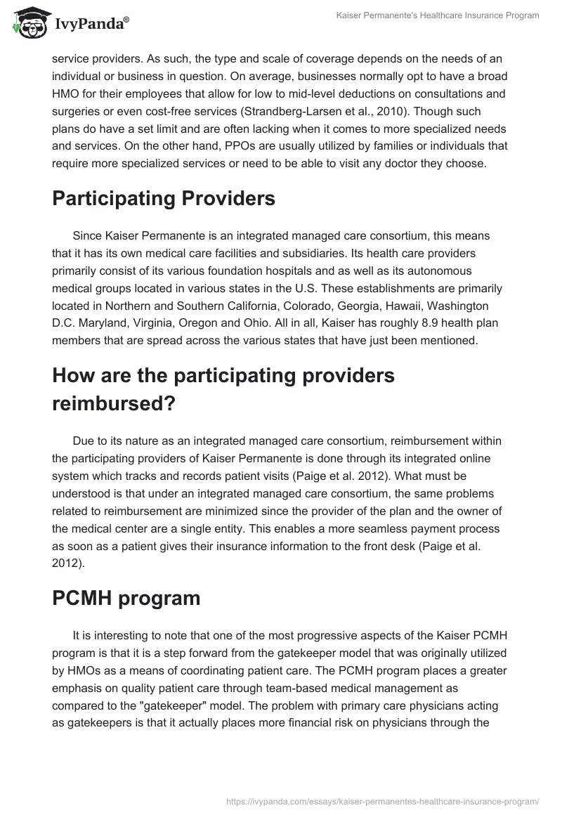 Kaiser Permanente's Healthcare Insurance Program. Page 2