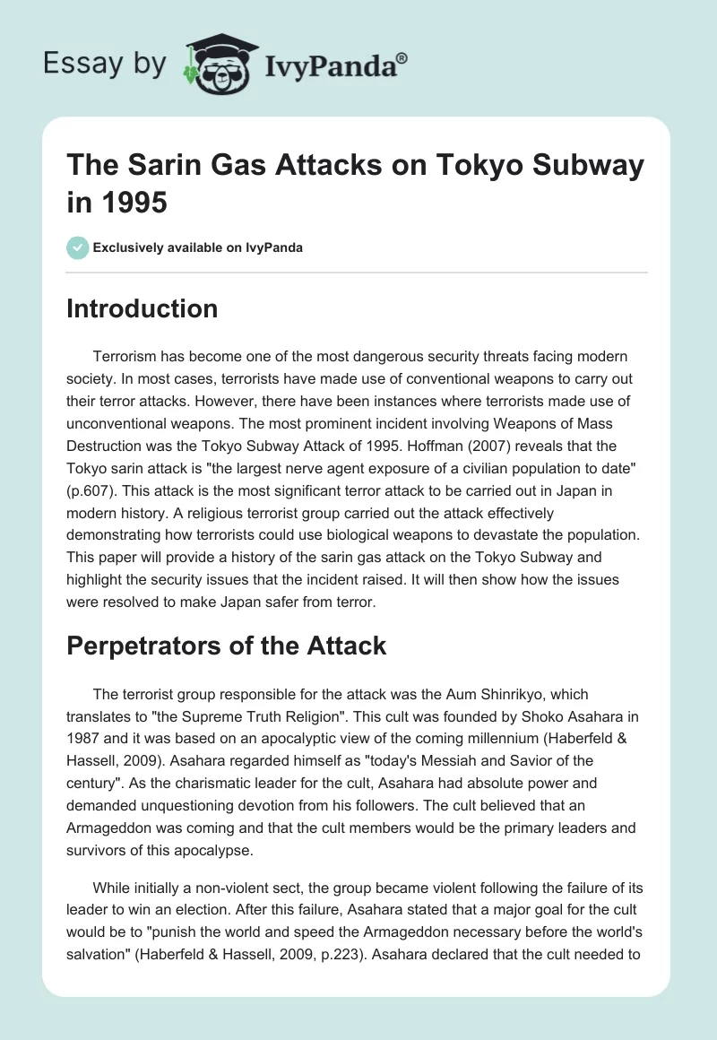 The Sarin Gas Attacks on Tokyo Subway in 1995. Page 1