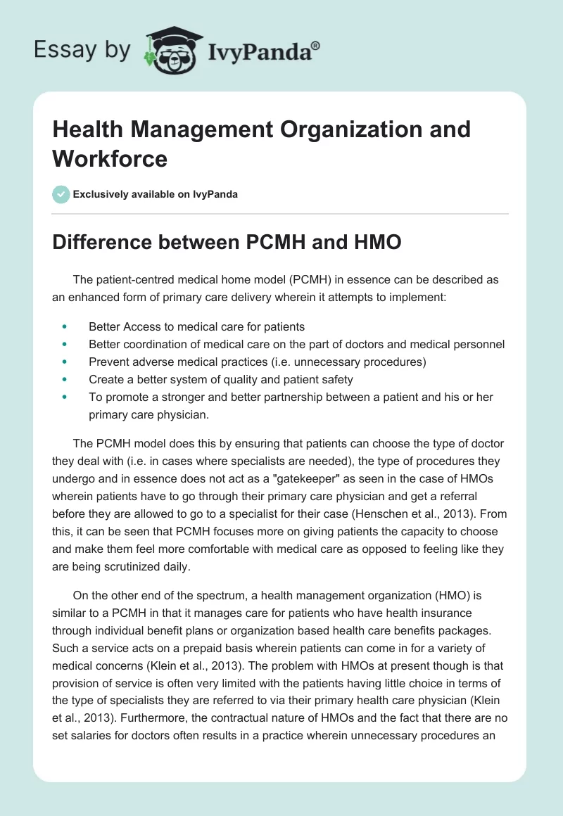 Health Management Organization and Workforce. Page 1