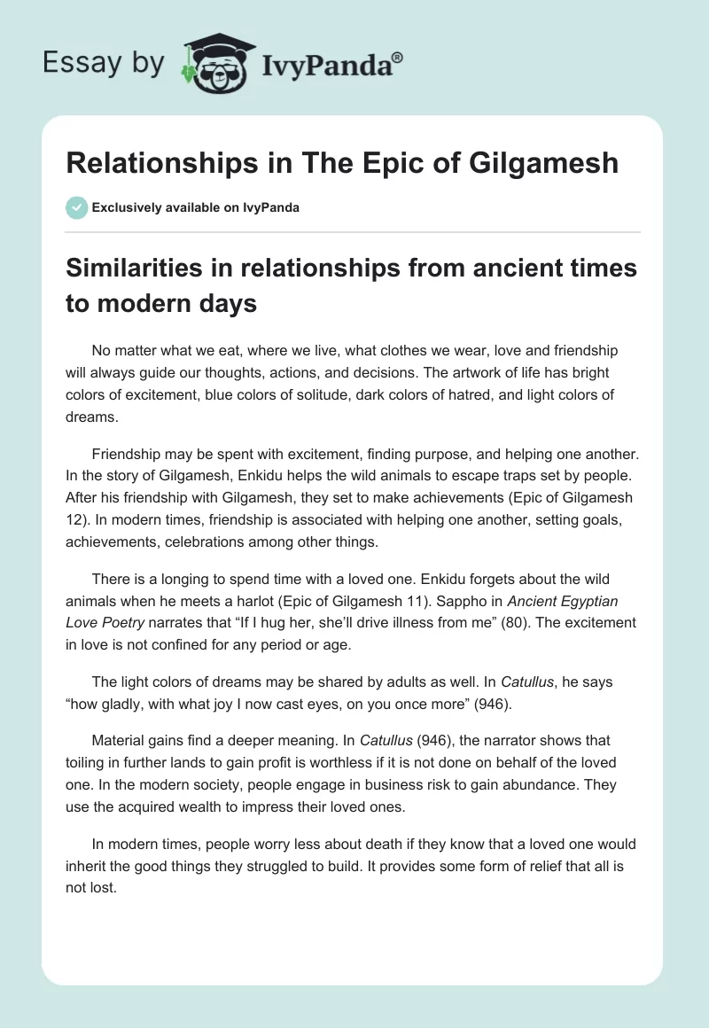 Relationships in The Epic of Gilgamesh. Page 1