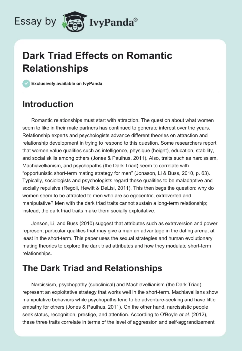Dark Triad Effects on Romantic Relationships. Page 1