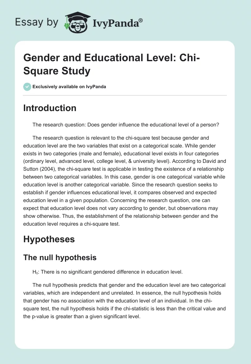 Gender and Educational Level: Chi-Square Study. Page 1
