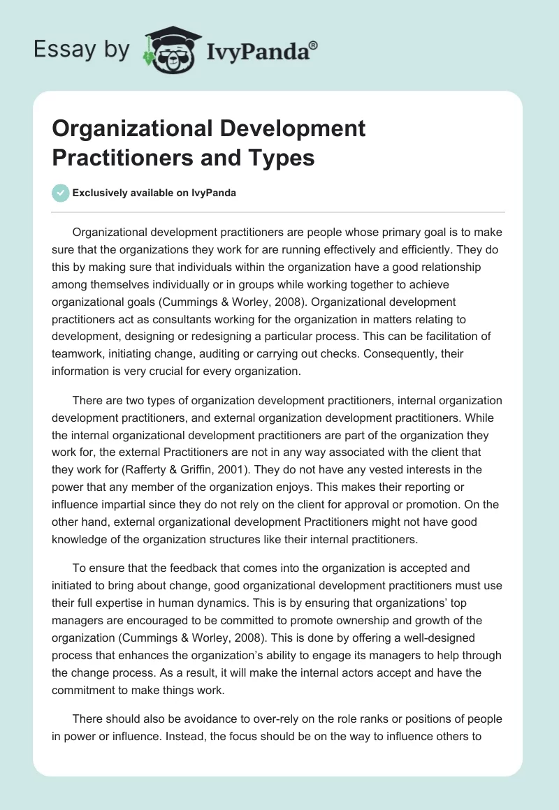 Organizational Development Practitioners and Types. Page 1
