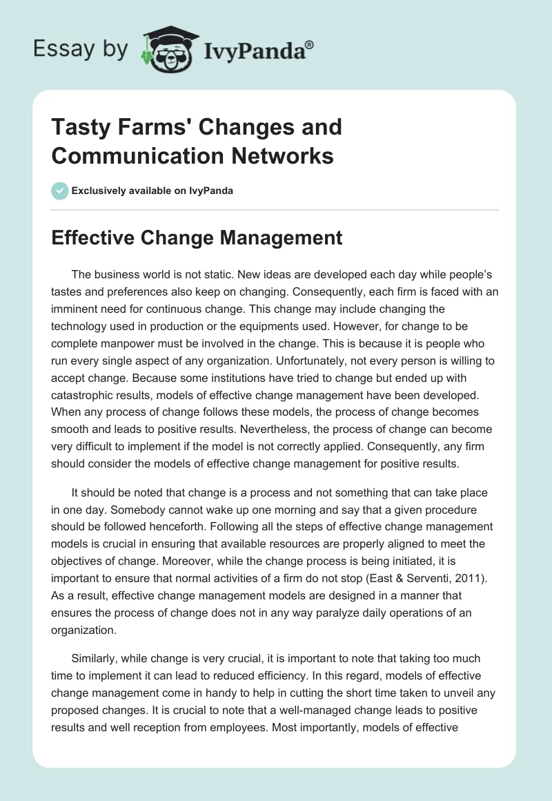 Tasty Farms' Changes and Communication Networks. Page 1