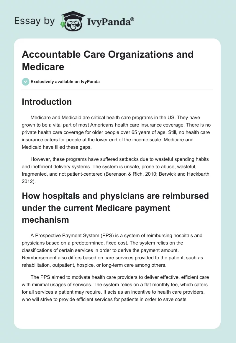 Accountable Care Organizations and Medicare. Page 1