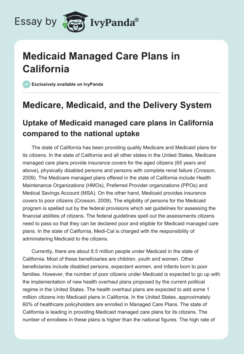 Medicaid Managed Care Plans in California. Page 1