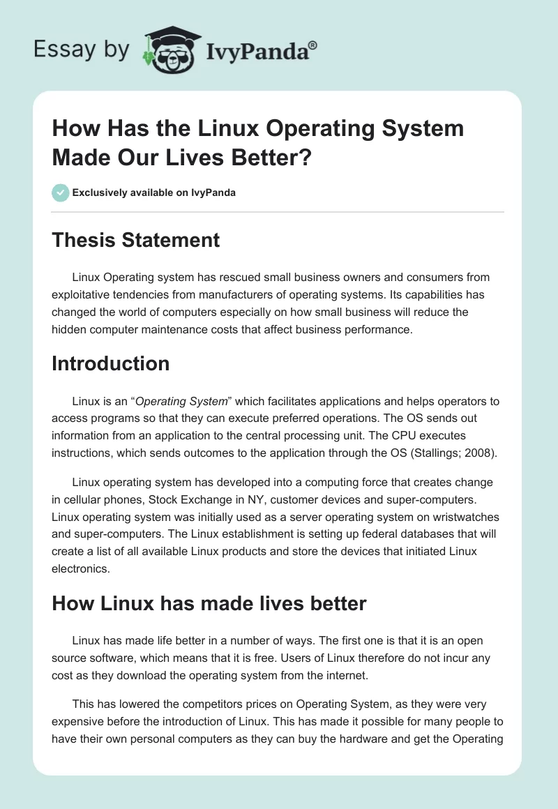 How Has the Linux Operating System Made Our Lives Better?. Page 1