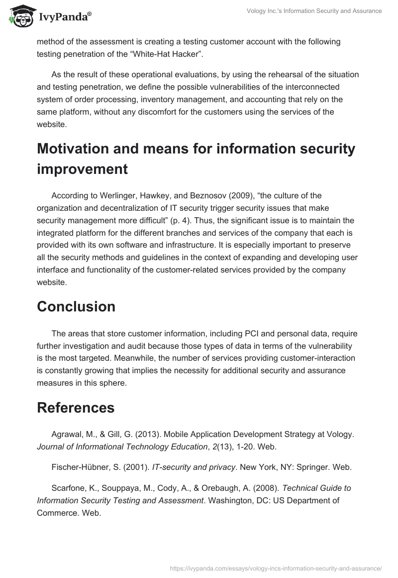 Vology Inc.'s Information Security and Assurance. Page 3