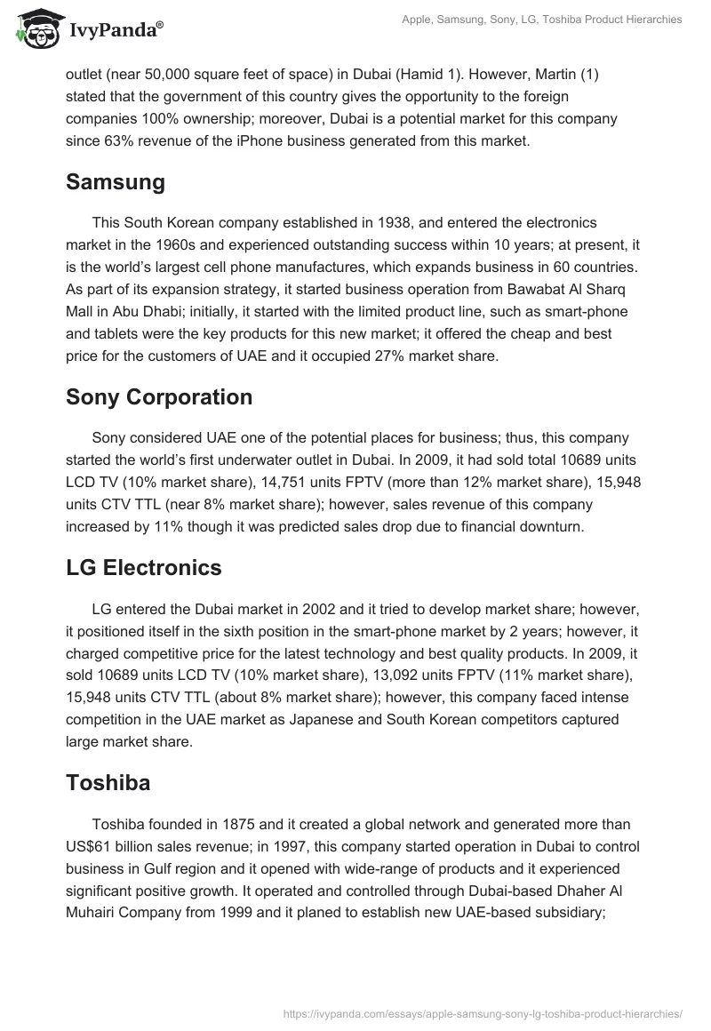 Apple, Samsung, Sony, LG, Toshiba Product Hierarchies. Page 3