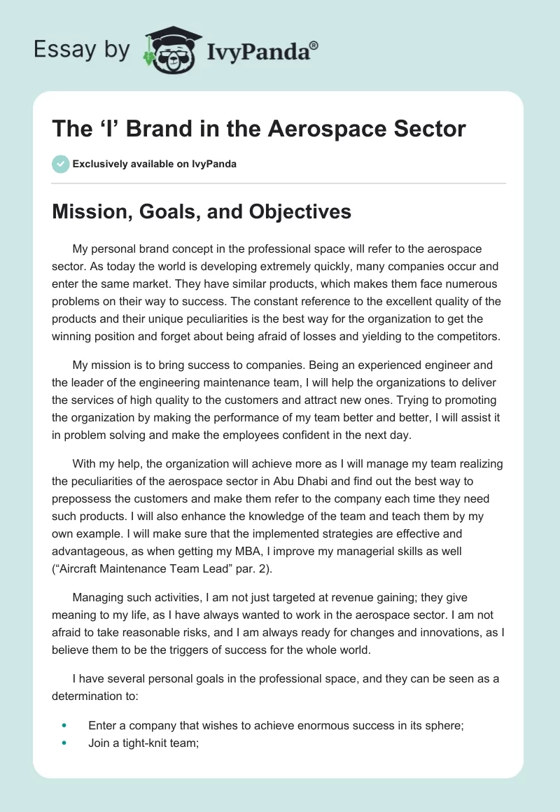The ‘I’ Brand in the Aerospace Sector. Page 1
