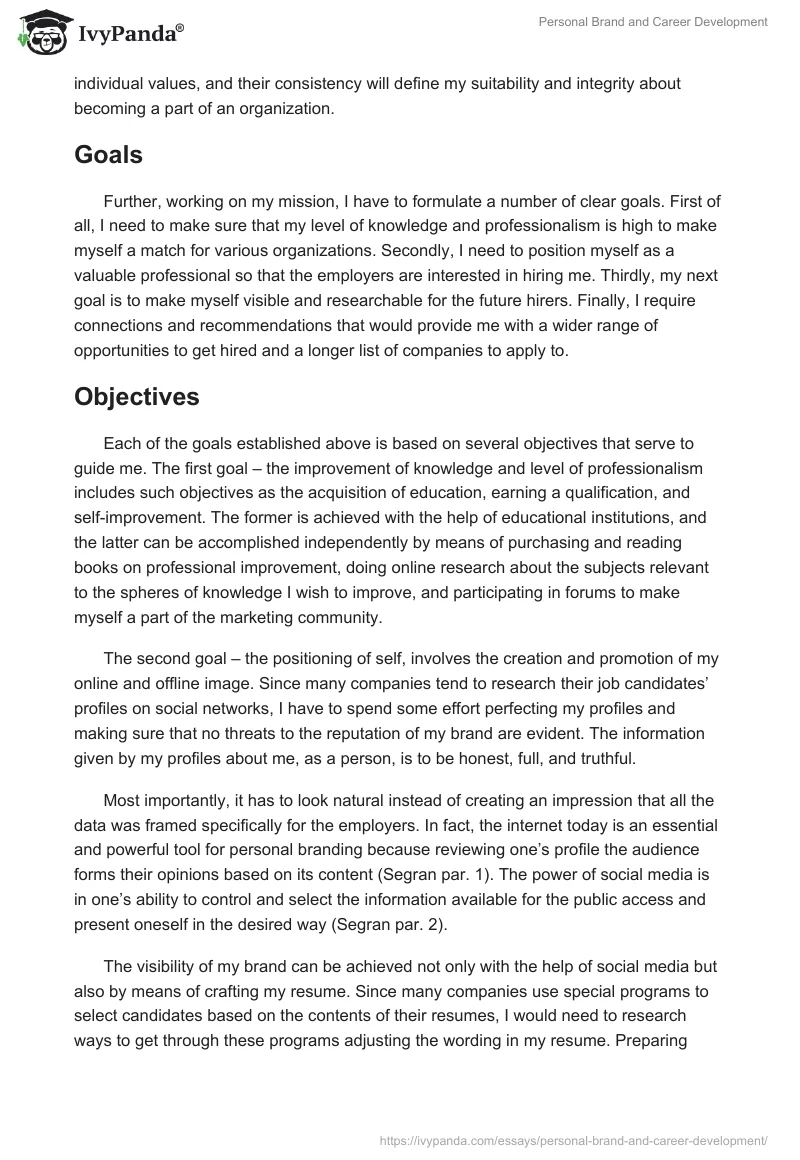 Personal Brand and Career Development. Page 2
