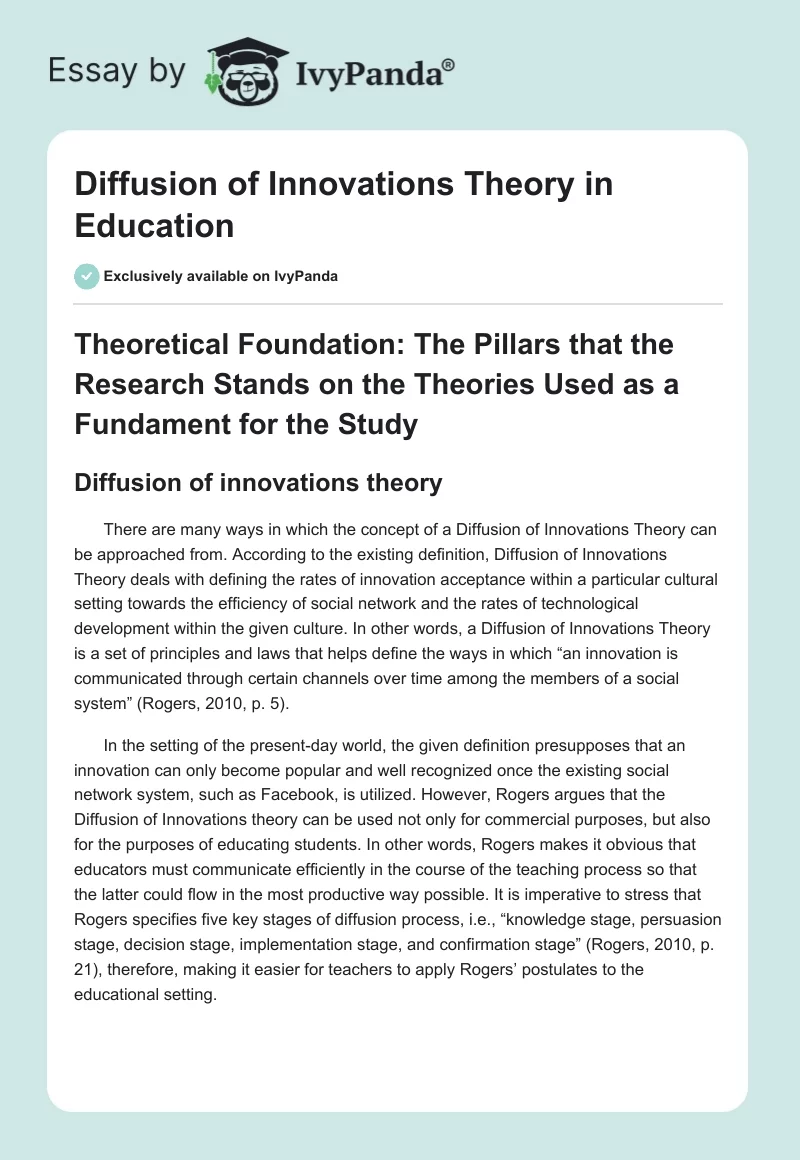 Diffusion of Innovations Theory in Education. Page 1