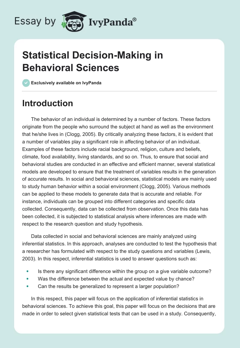 Statistical Decision-Making in Behavioral Sciences. Page 1