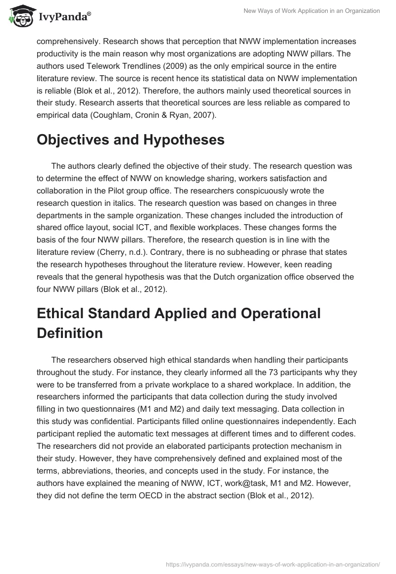 New Ways of Work Application in an Organization. Page 2