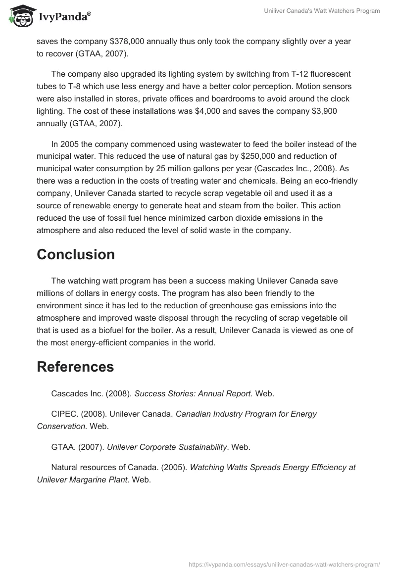 Uniliver Canada's Watt Watchers Program. Page 2