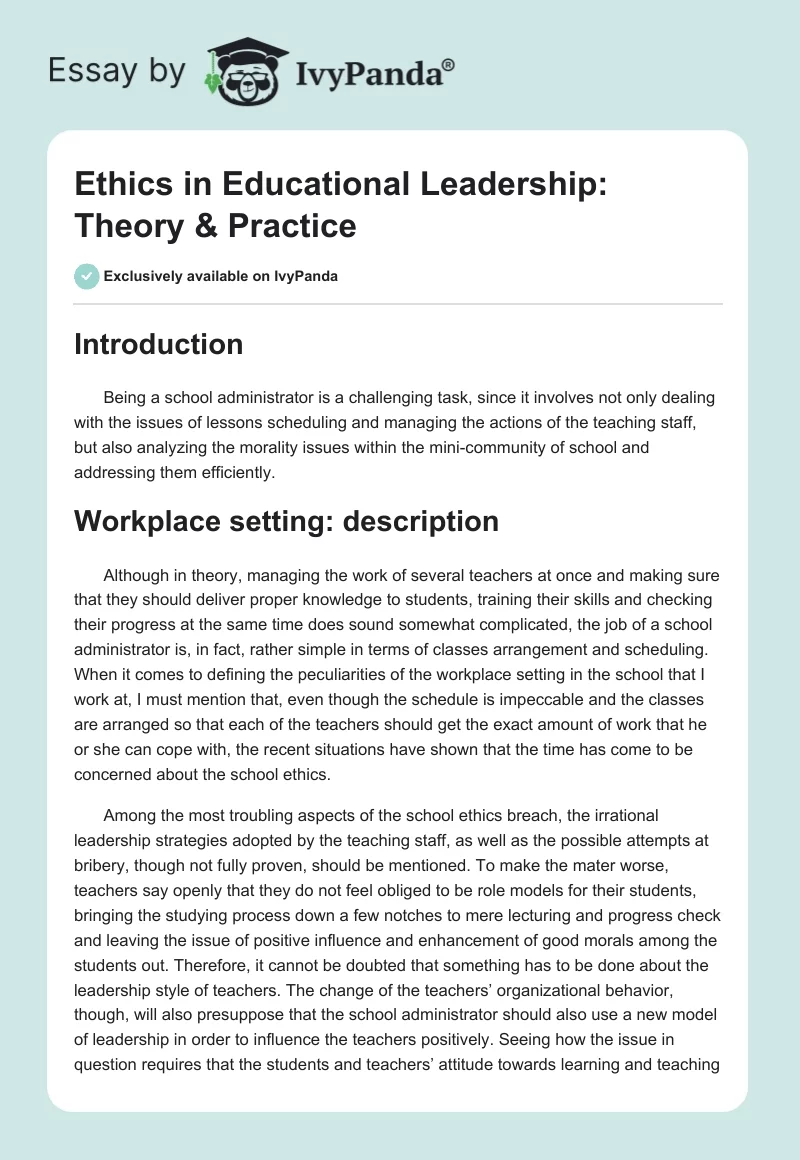 Ethics in Educational Leadership: Theory & Practice. Page 1