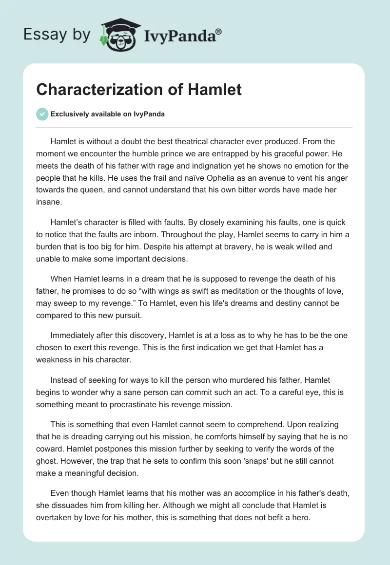 Characterization of Hamlet. Page 1