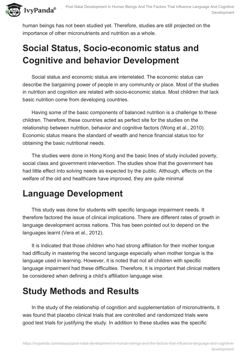Post Natal Development in Human Beings and the Factors That Influence Language and Cognitive Development. Page 3