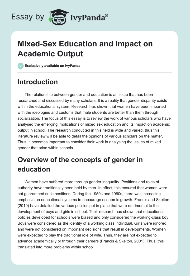 Mixed-Sex Education and Impact on Academic Output. Page 1