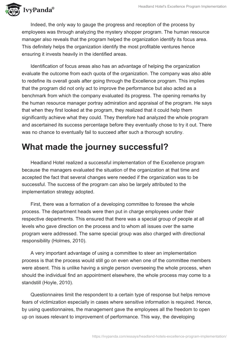 Headland Hotel's Excellence Program Implementation. Page 5