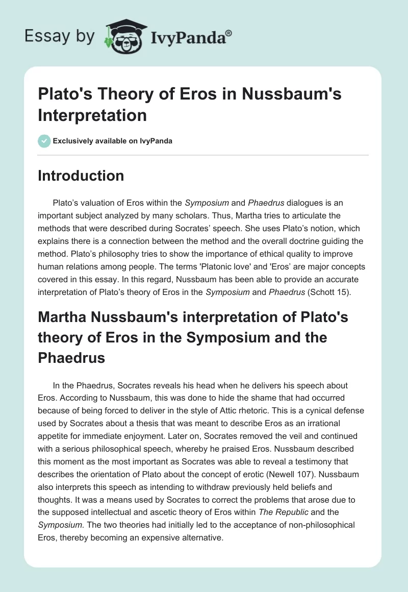 Plato's Theory of Eros in Nussbaum's Interpretation. Page 1