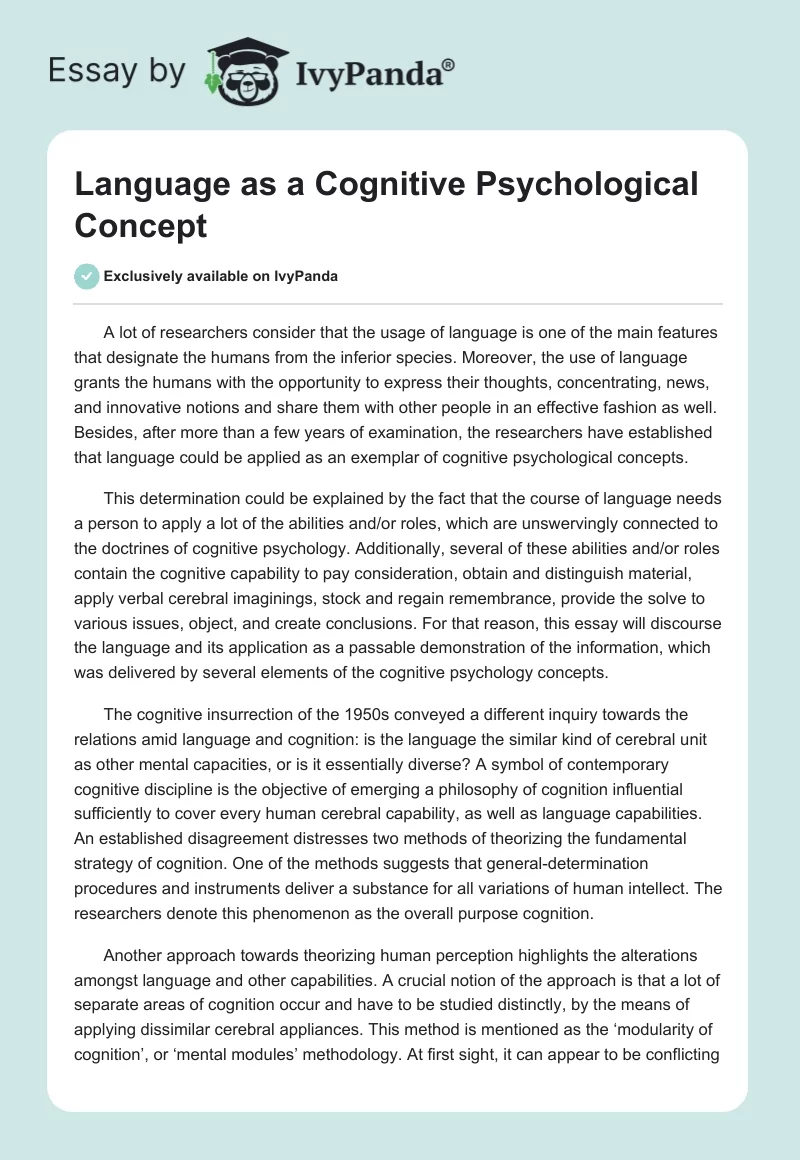 Language as a Cognitive Psychological Concept. Page 1