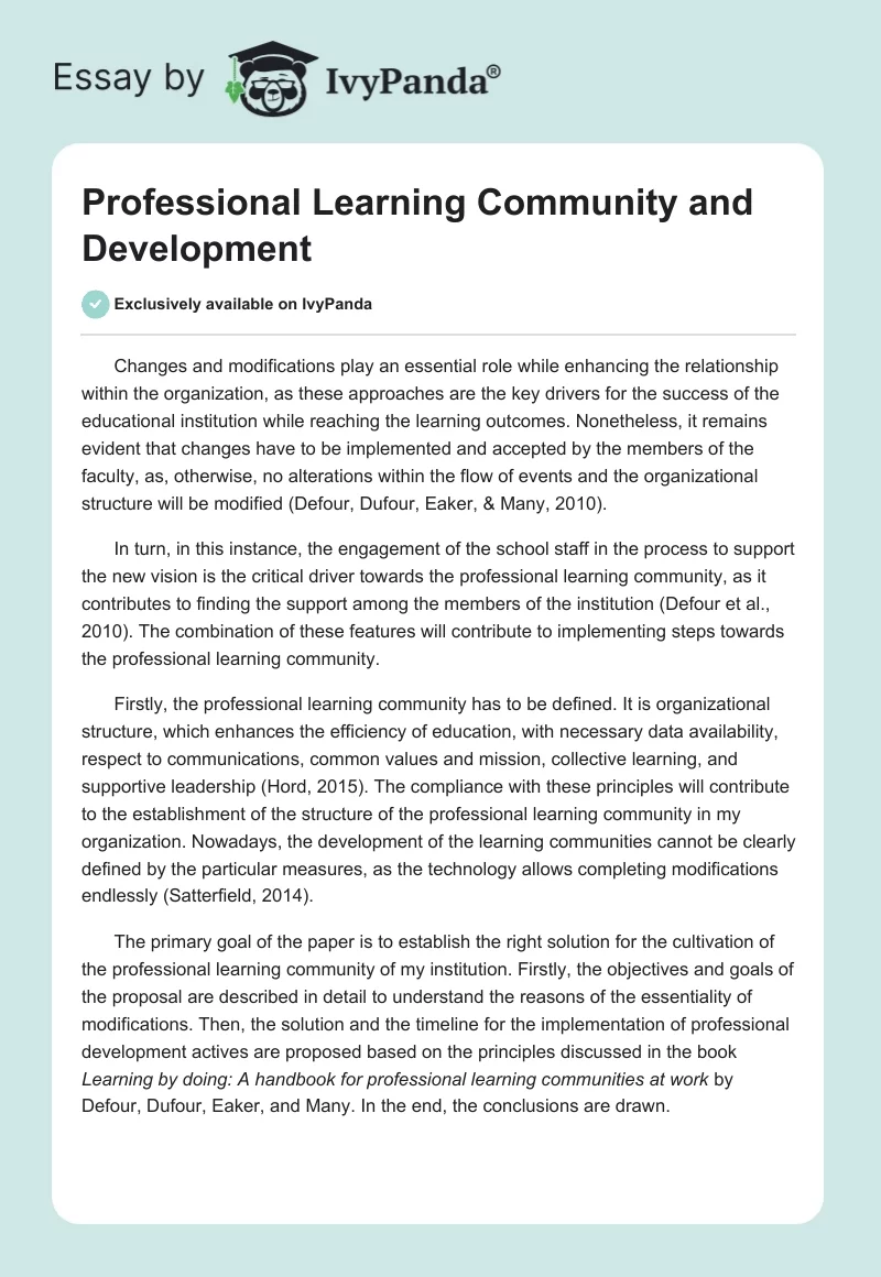Professional Learning Community and Development. Page 1