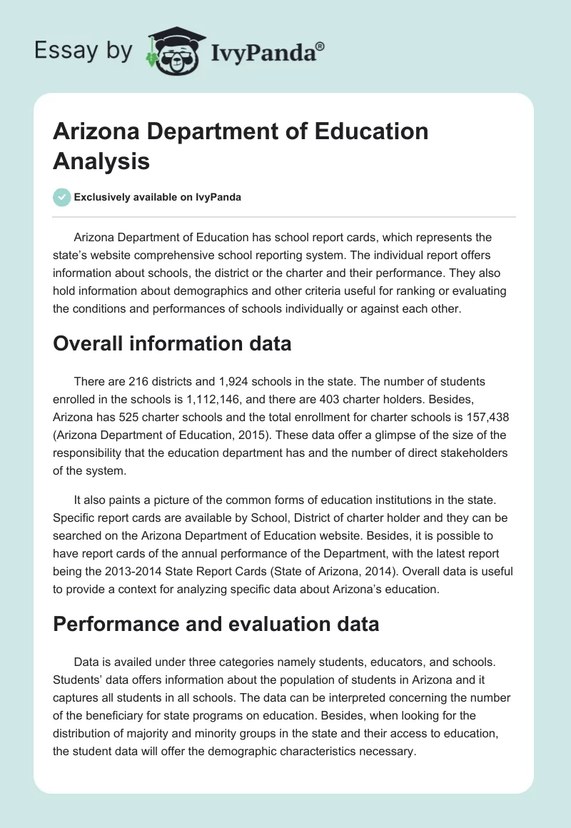 Arizona Department of Education Analysis. Page 1