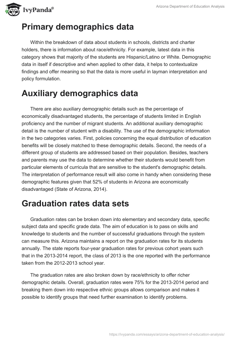 Arizona Department of Education Analysis. Page 2