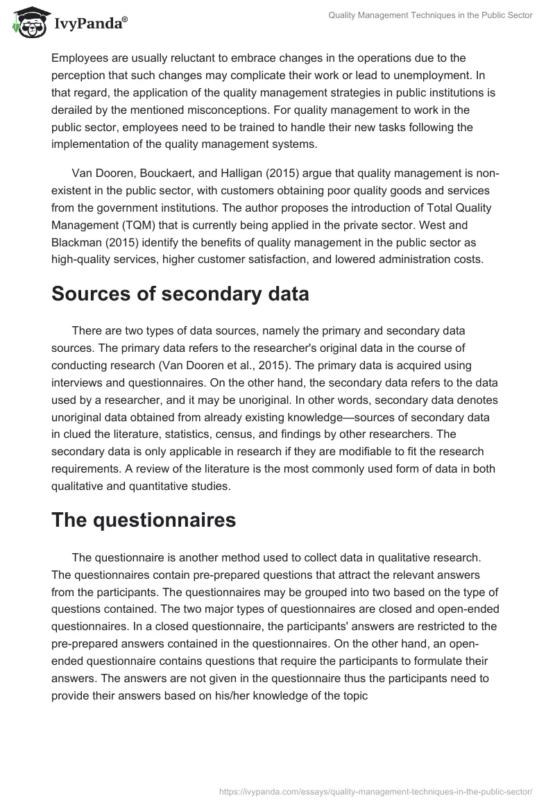 Quality Management Techniques in the Public Sector. Page 2