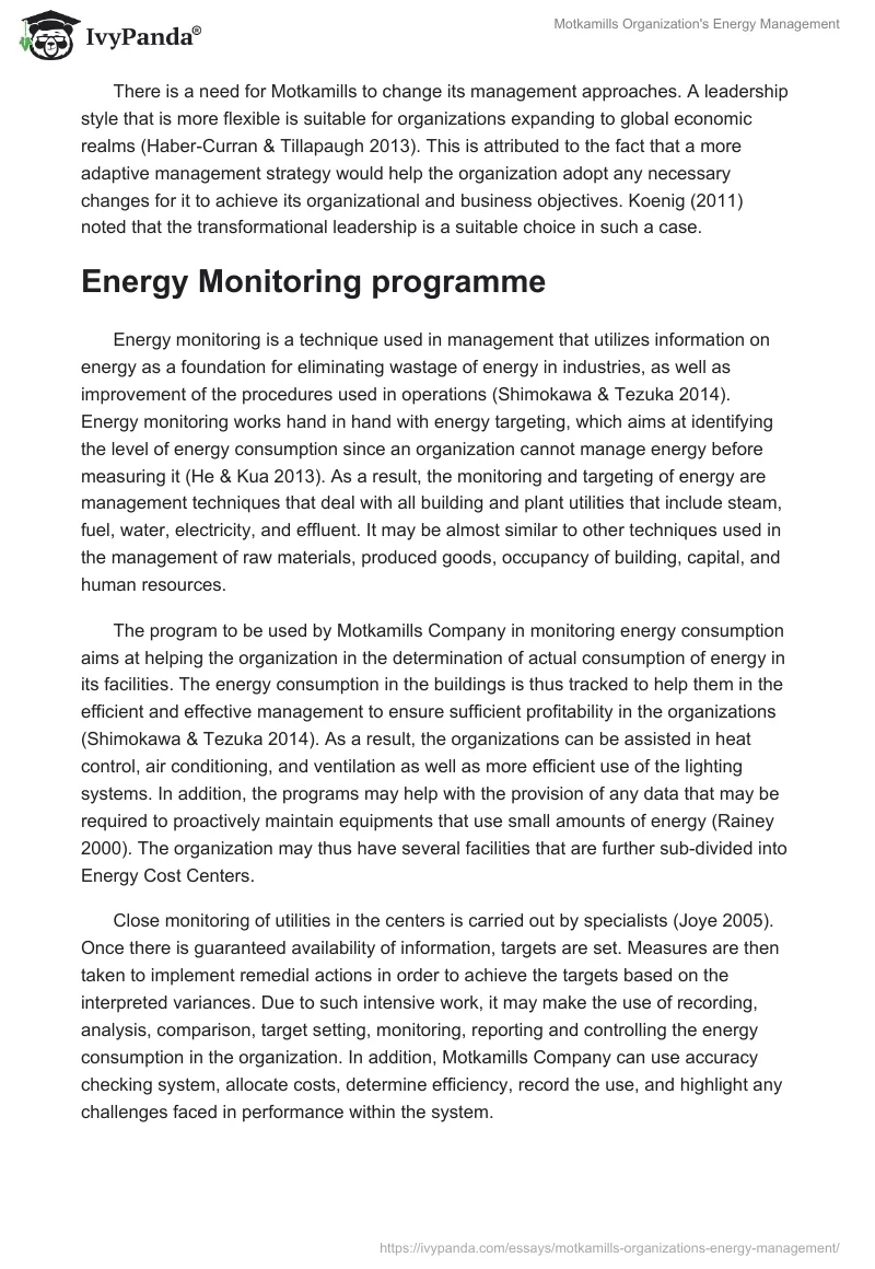 Motkamills Organization's Energy Management. Page 3