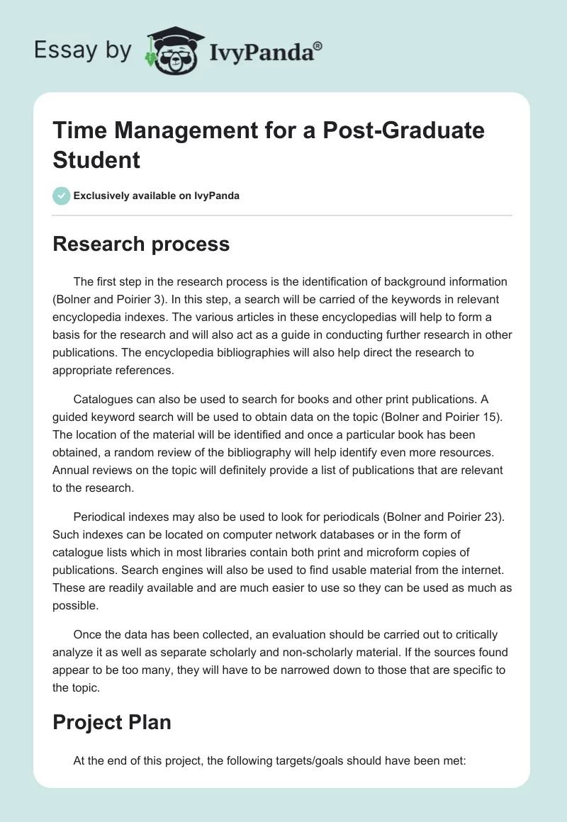 Time Management for a Post-Graduate Student. Page 1