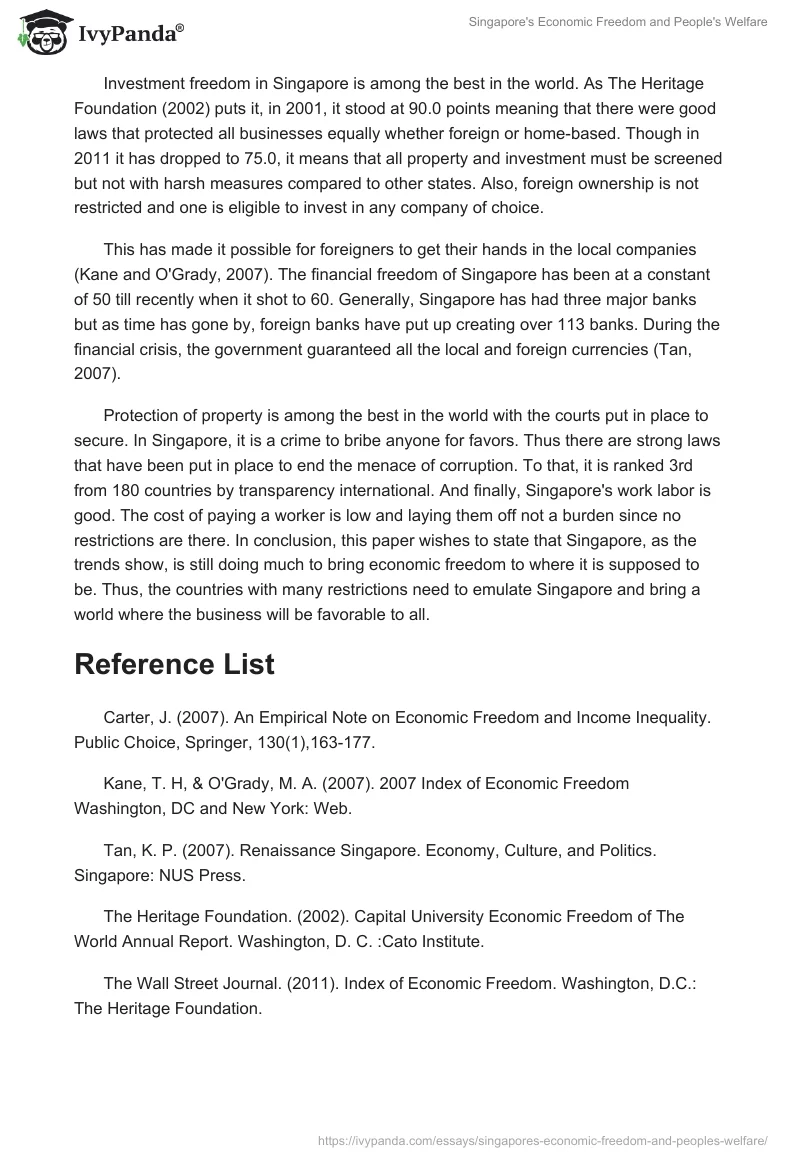 Singapore's Economic Freedom and People's Welfare. Page 4