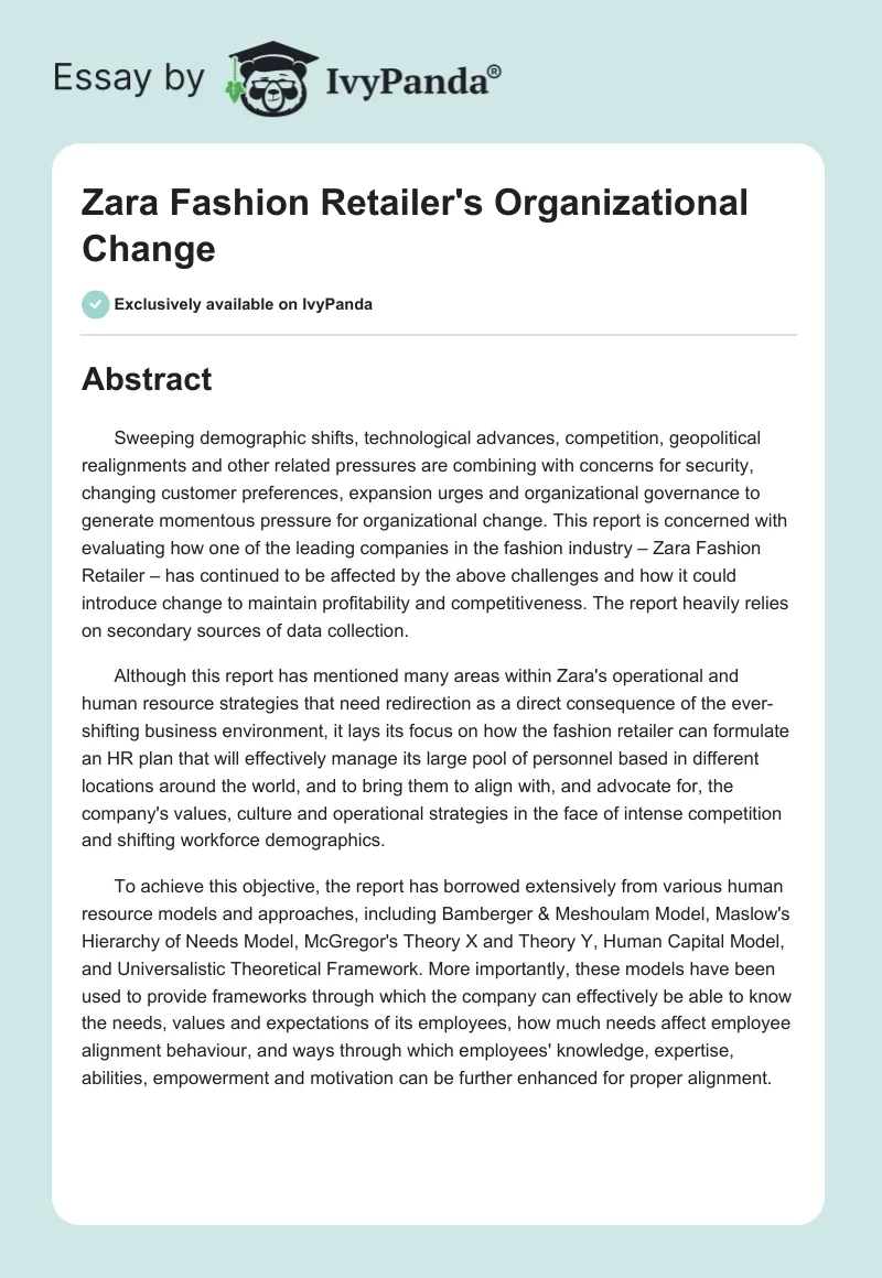 Zara Fashion Retailer's Organizational Change. Page 1