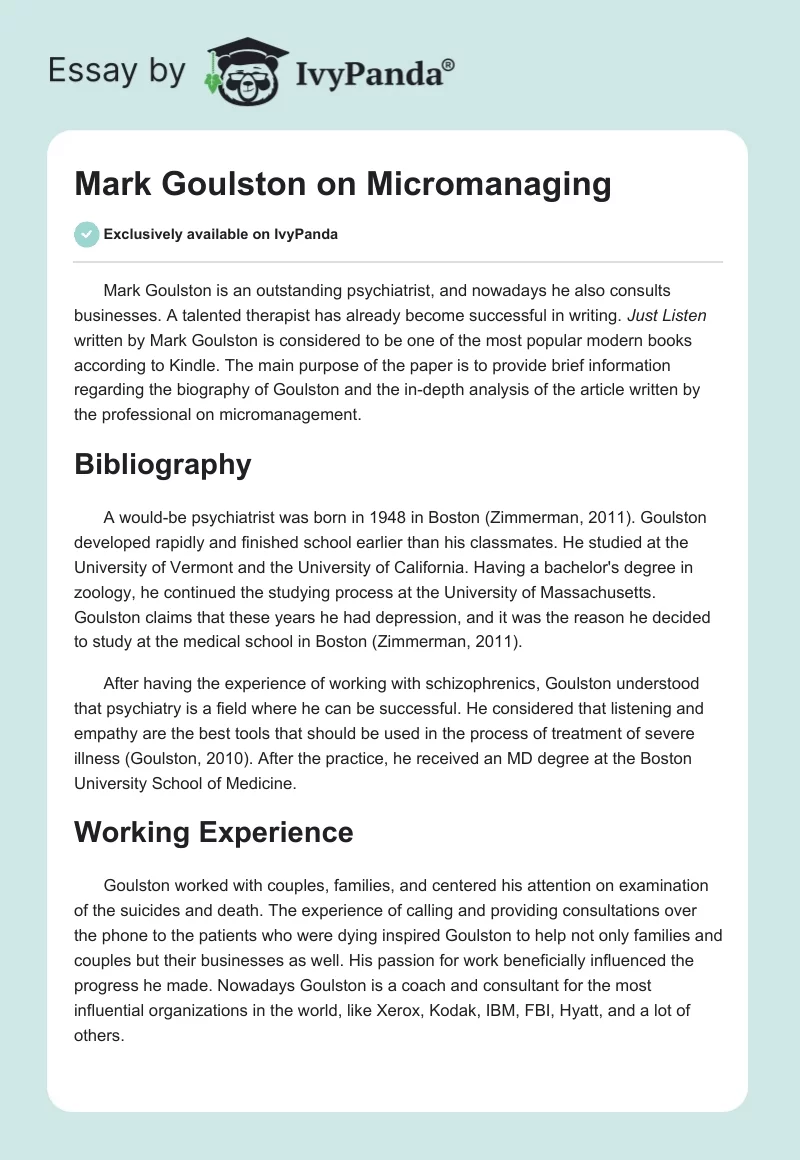 Mark Goulston on Micromanaging. Page 1