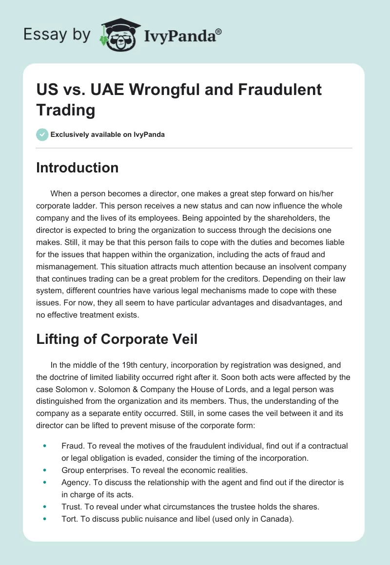 US vs. UAE Wrongful and Fraudulent Trading. Page 1