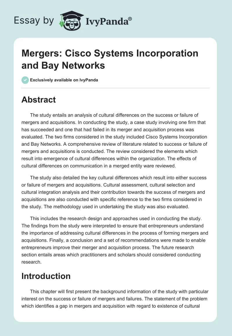 Mergers: Cisco Systems Incorporation and Bay Networks. Page 1