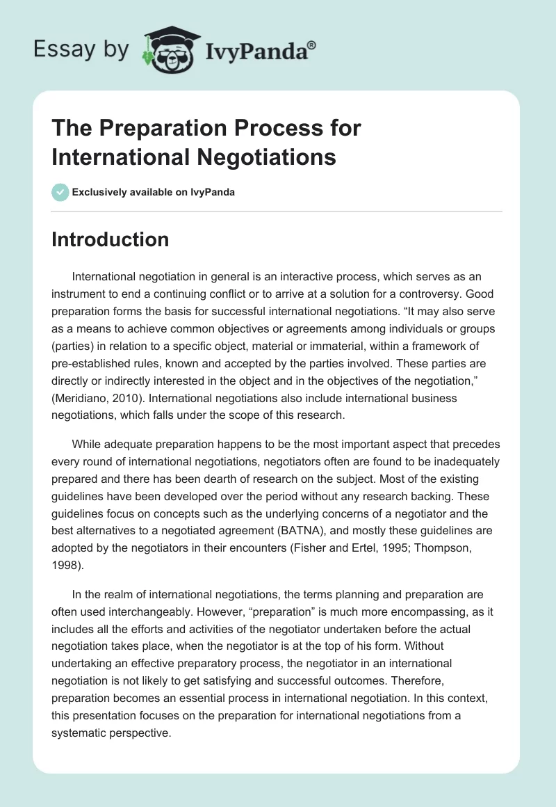The Preparation Process for International Negotiations. Page 1