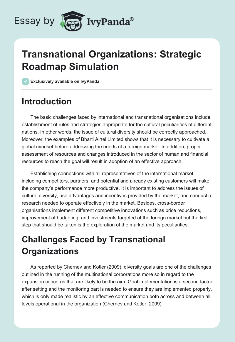 Transnational Organizations: Strategic Roadmap Simulation. Page 1