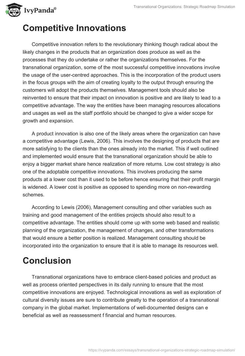 Transnational Organizations: Strategic Roadmap Simulation. Page 3