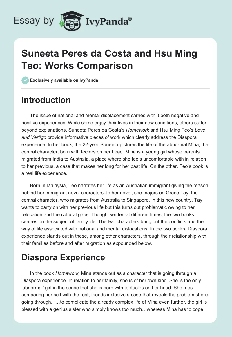 Suneeta Peres da Costa and Hsu Ming Teo: Works Comparison. Page 1