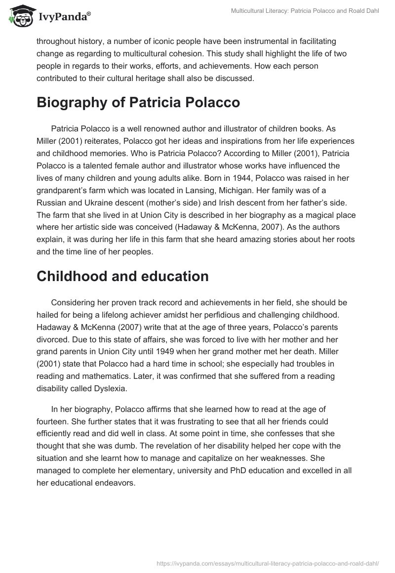 Multicultural Literacy: Patricia Polacco and Roald Dahl. Page 2