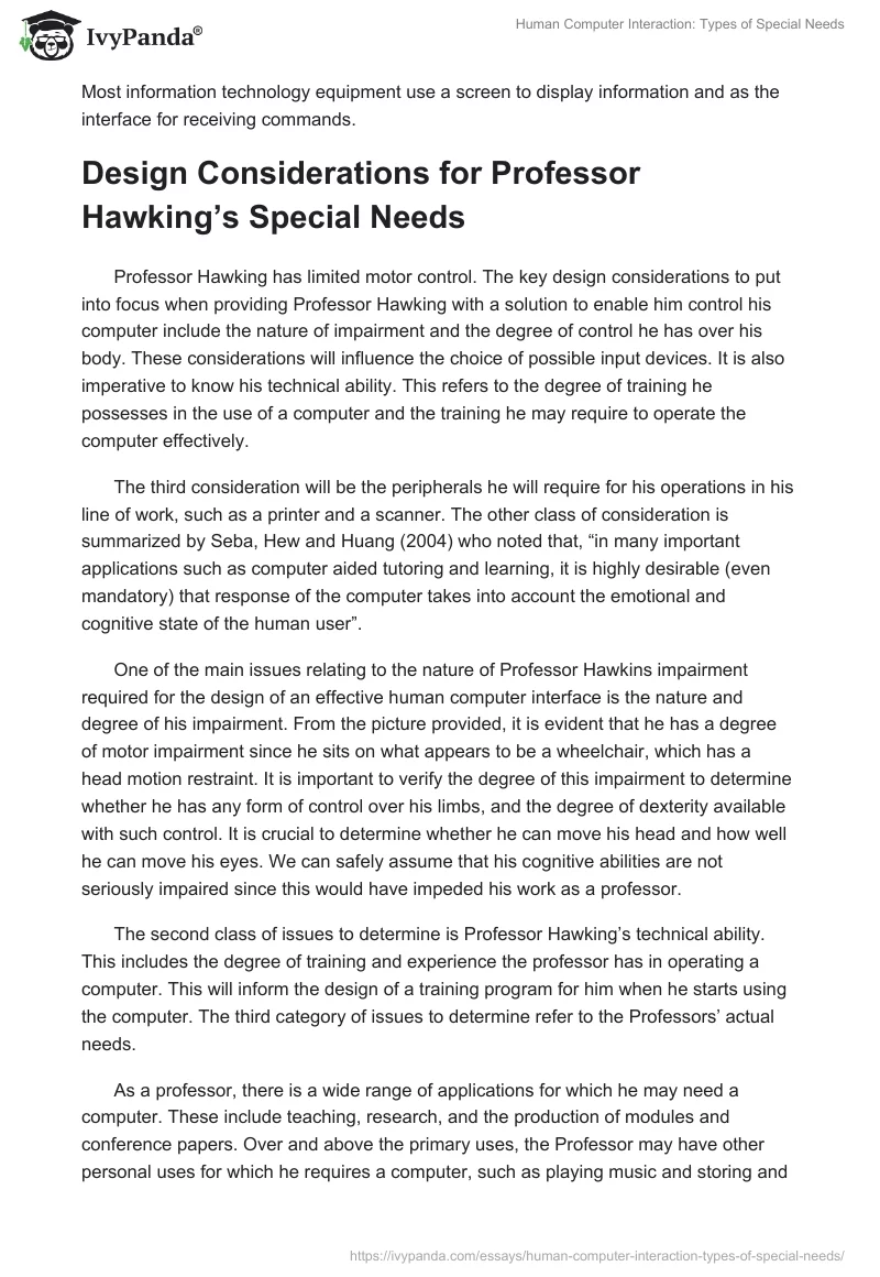 Human Computer Interaction: Types of Special Needs. Page 2