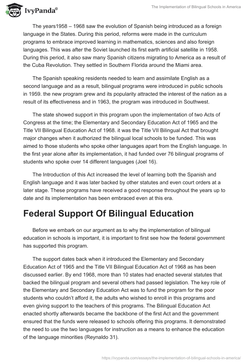 The Implementation of Bilingual Schools in America. Page 2