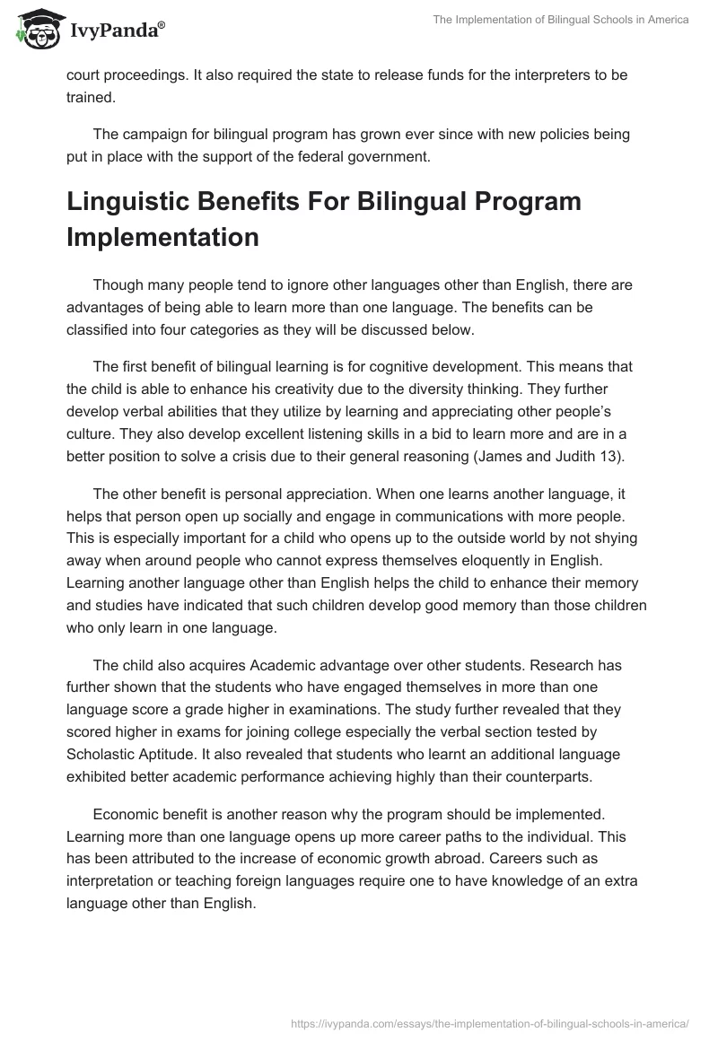 The Implementation of Bilingual Schools in America. Page 4