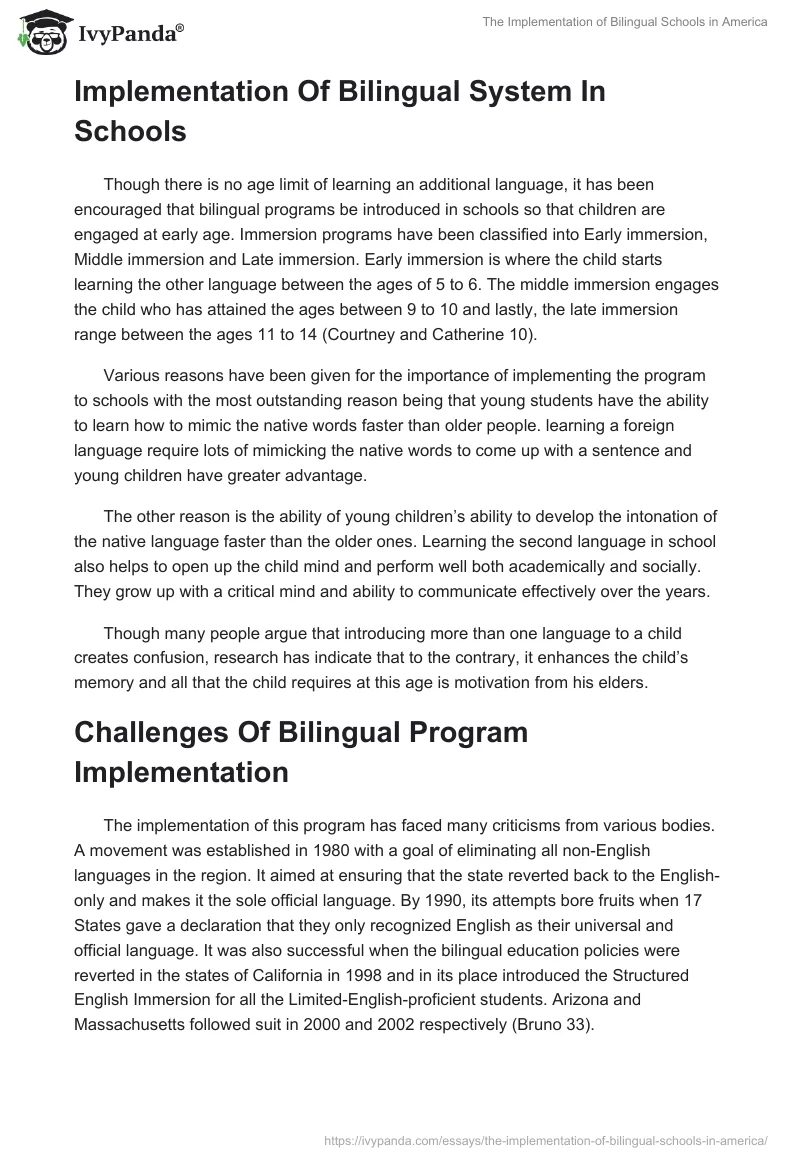 The Implementation of Bilingual Schools in America. Page 5