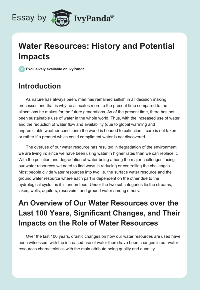 Water Resources: History and Potential Impacts. Page 1