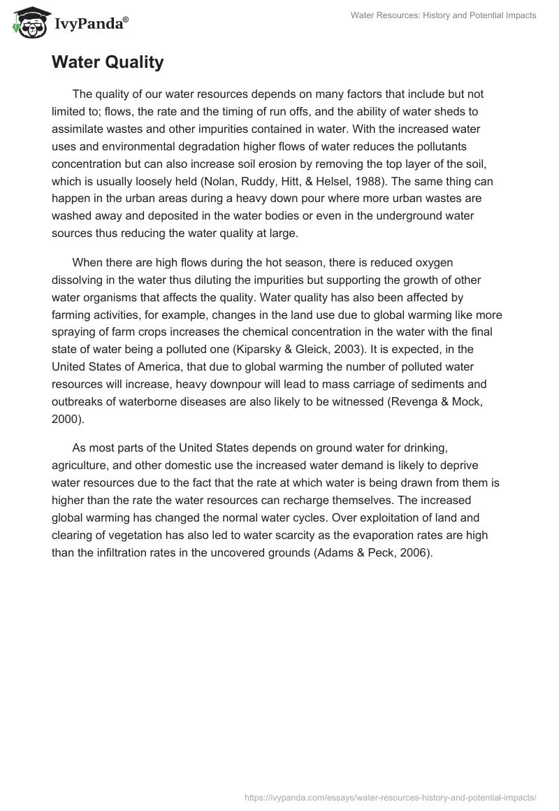 Water Resources: History and Potential Impacts. Page 2